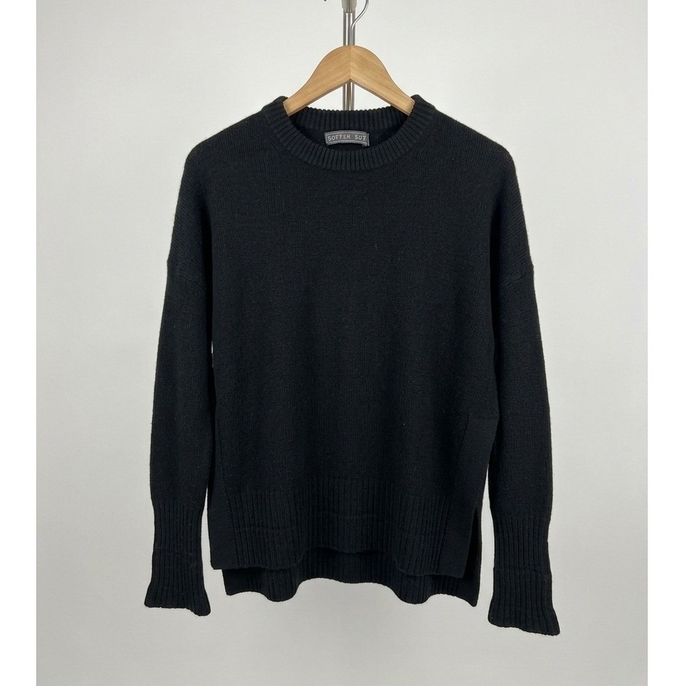 Doffer Boys 100% Cashmere Black Crewneck Sweater Large Boxy Minimalist Split Hem